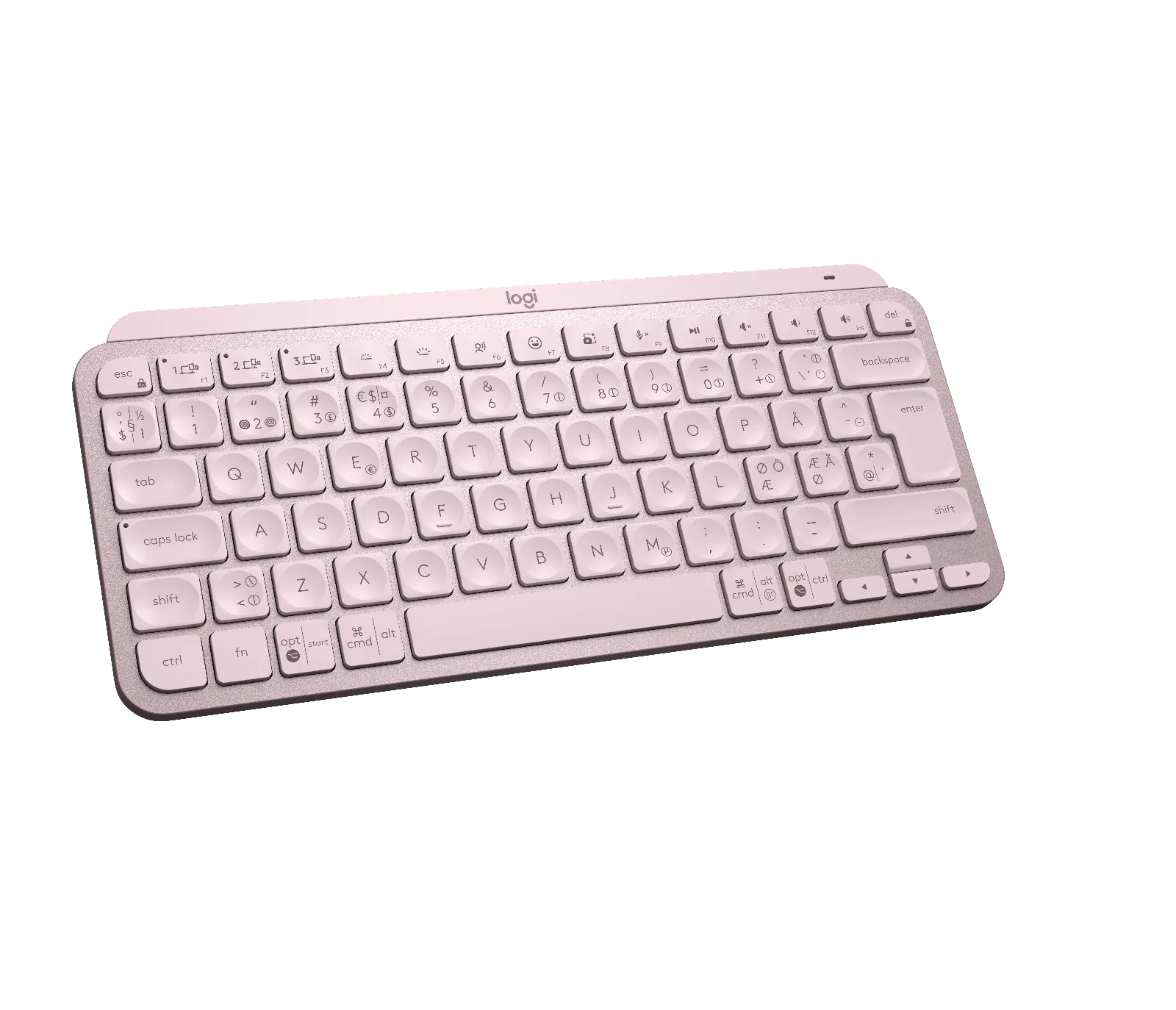 Clavier sans fil compact Logitech MX Keys Mini rose vu de dessus — vue 2