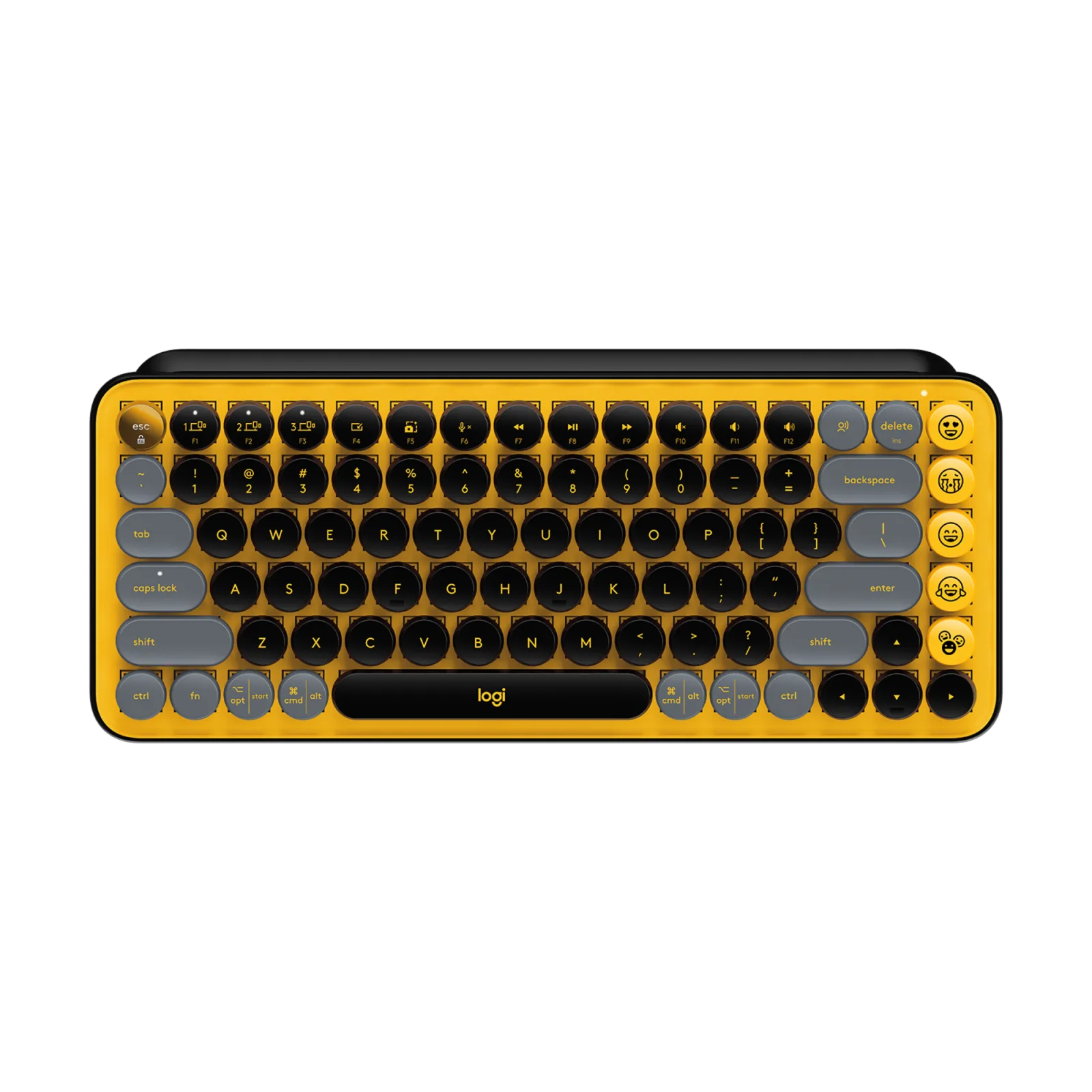 Clavier Logitech POP Keys Blast jaune, gris et noir aux touches rondes