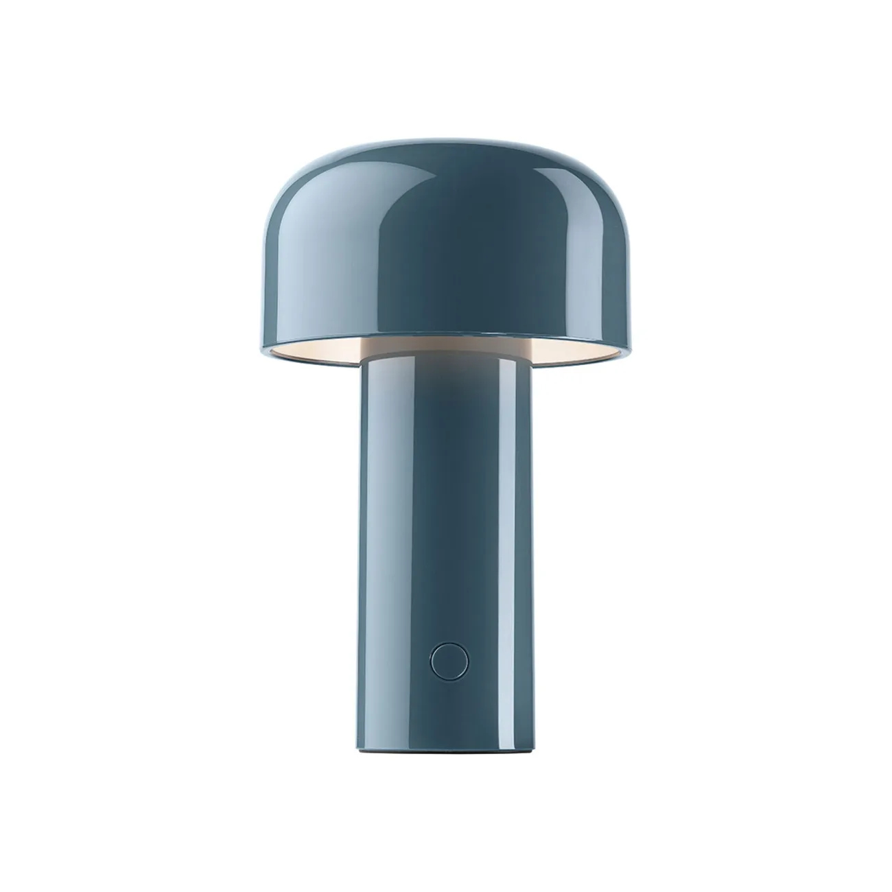Lampe Flos Bellhop gris-bleu en forme de cloche, vue de face sur fond blanc