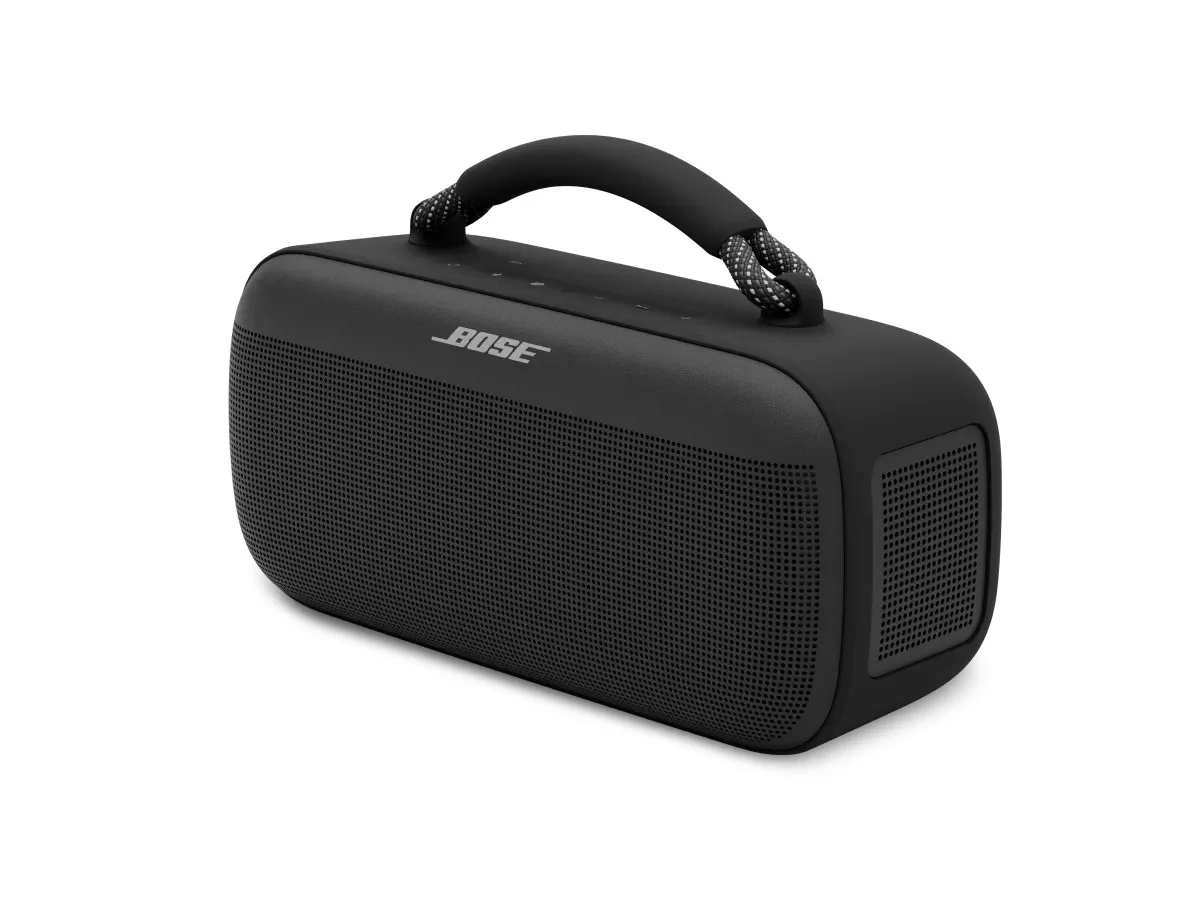 Enceinte Bose SoundLink Max noire vue de face, avec sa poignée — vue 2