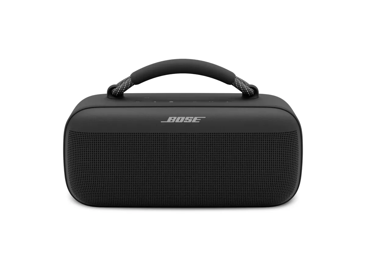 Enceinte Bose SoundLink Max noire vue de face, avec sa poignée