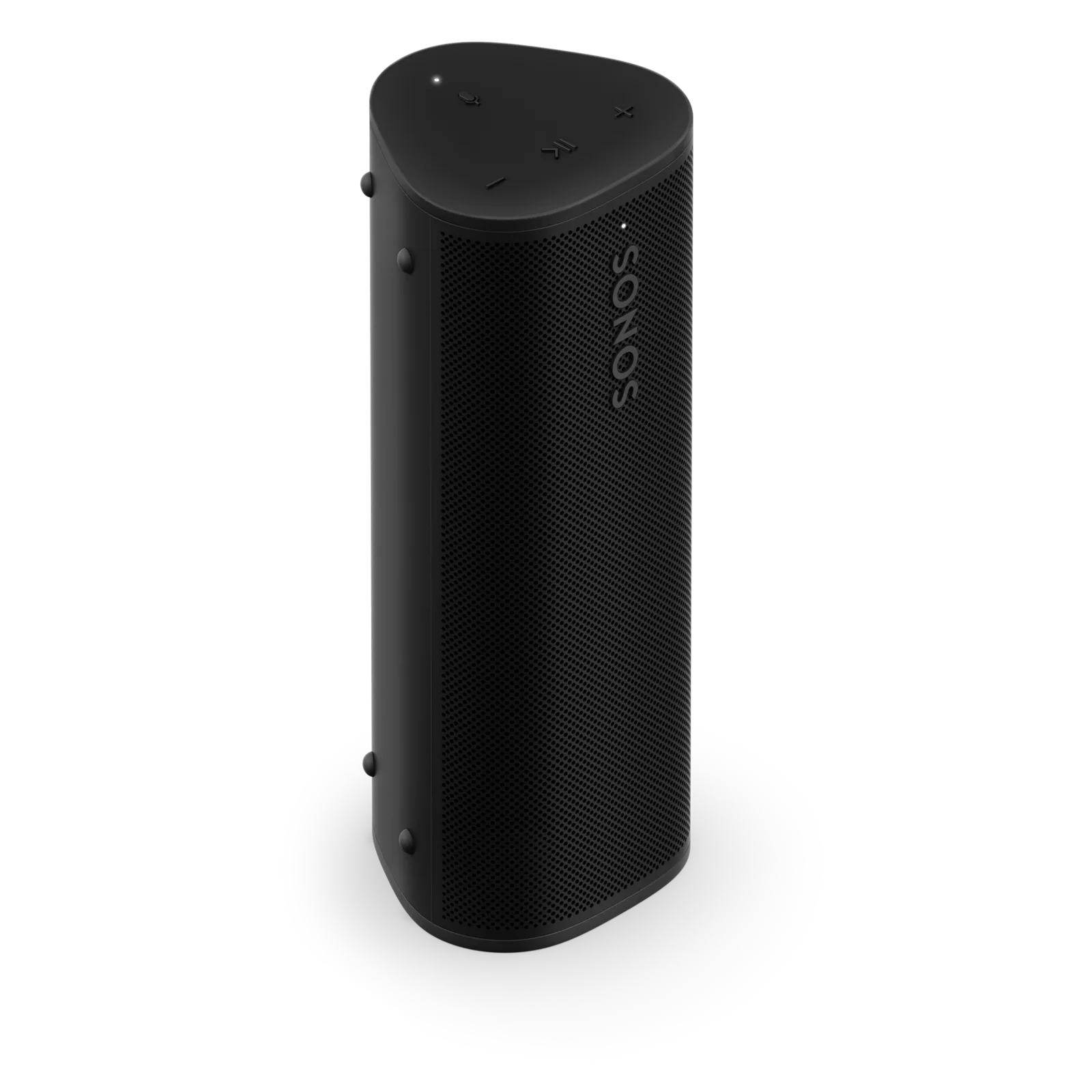 Enceinte portable Sonos Roam 2 noire, vue de face et de dessus, sur fond neutre