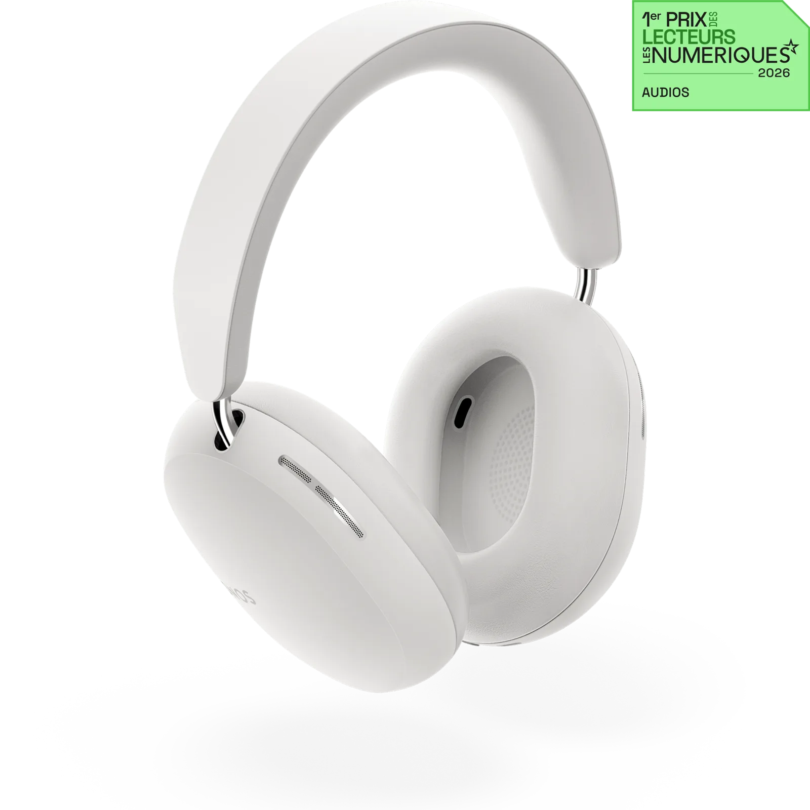 Casque Sonos Ace couleur Soft White, légèrement tourné de côté, sur fond neutre