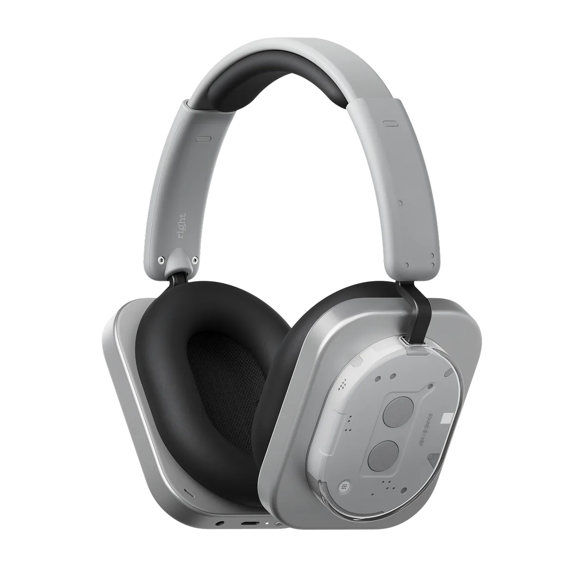 Casque sans fil Nothing Headphone (1) blanc au design transparent, vu de trois quarts