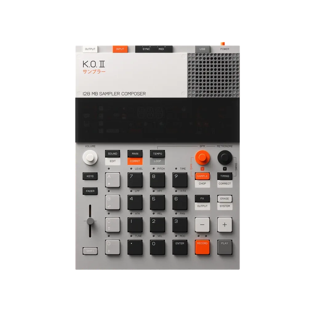 Sampler Teenage Engineering EP-133 K.O. II vu de dessus, avec ses touches et son écran — vue 2
